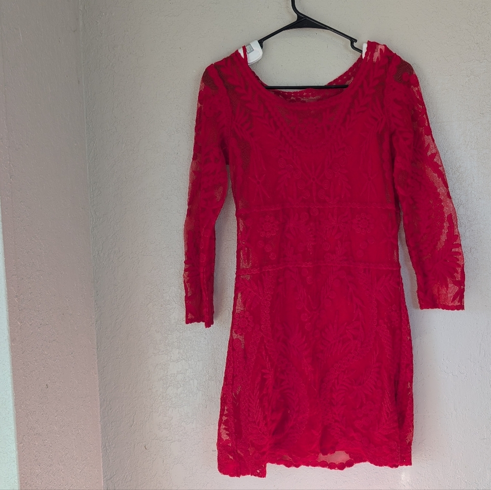 Lace Dress SP Red Semi sheer Romantic Coquette Fairy Dainty Cottage Goth Whimsy
